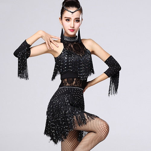 Robe de danse latine à franges sans manches