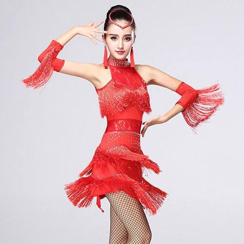 Robe de danse latine à franges sans manches