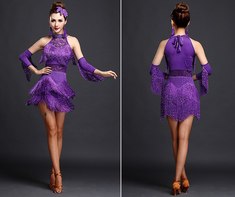 Robe de danse latine à franges sans manches