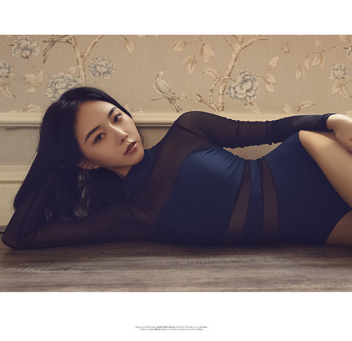 Justaucorps manches longues avec transparence Ishita