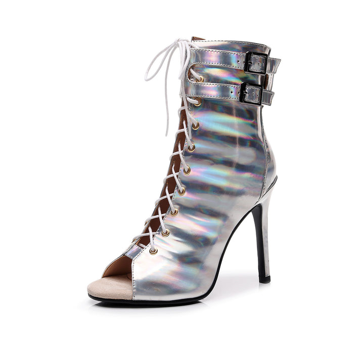 Bottines danse à lacer Laureen noir ou argent Talon de 7 à 9.5cm