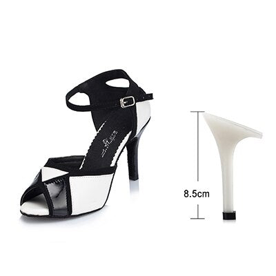 Chaussures de danse pour femme - coloris noir & blanc - Talons personnalisables: hauteurs disponibles : 6cm 7.5cm 8.5cm 10cm - Dance Store