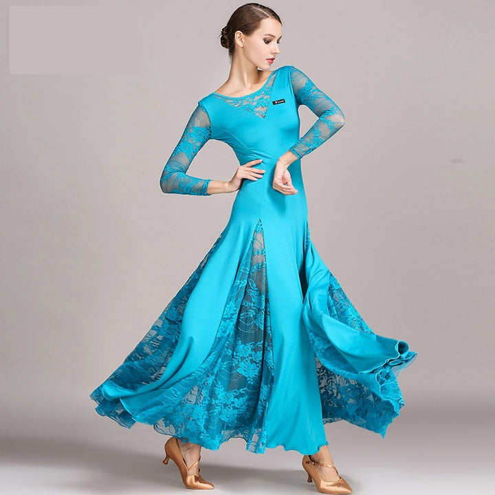 Robe longue à manches longues  - en dentelle et polyester - pour adulte - 4 couleurs disponibles: vert, rouge, bleu, noir - Dance Store